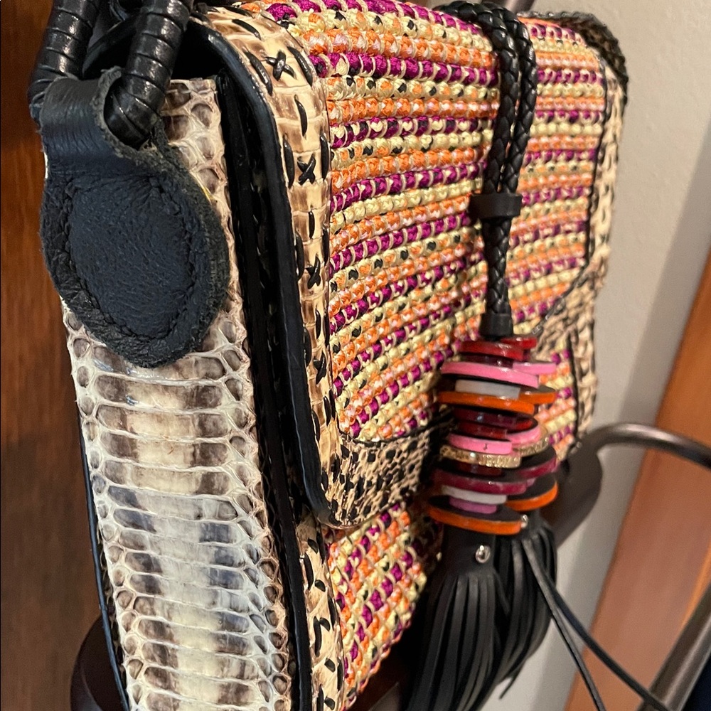 Jimmy Choo Multicolor Woven Shoulder Bag with Black Tassels - Picture 4 of 9